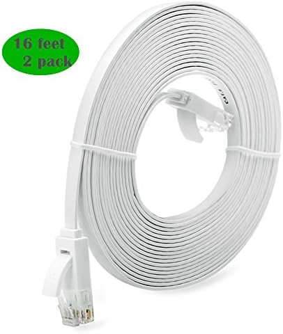 2 Pack -- 16 ft Inthernet Cable Cat 6 with RJ45 Connectors,Home Office Computer Flat Internet Network Patch Cable With Cable Ties for Computer Note Book Printer TV