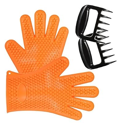 ZS® BBQ Kit Set,Silicone Heat Resistant Grilling Gloves And Bear Claw for free/BBQ Meat Handler Forks