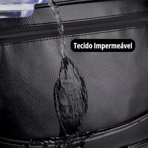 Mochila Masculina de Couro Preta, Impermeável, com Compartimento para Notebook, 46x32x17 cm