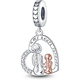 LNQOBU Family Love Mother Daughter Charm 925 Sterling Silver fits Bracelets Necklace Pendant Bead Charms Jewelry Gift for Women Family Friends