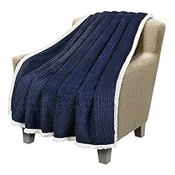 Catalonia Navy Blue Sherpa Throws Blanket, Super
