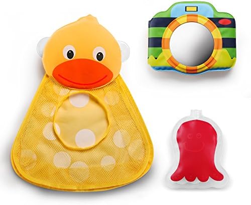 Bath Toy Organizer Set by Smilehome, Adorable Duck Shape, with Bath Book & 33 Degree Water Temperature Detective Toy, Two Strong Suction Cups(Yellow)