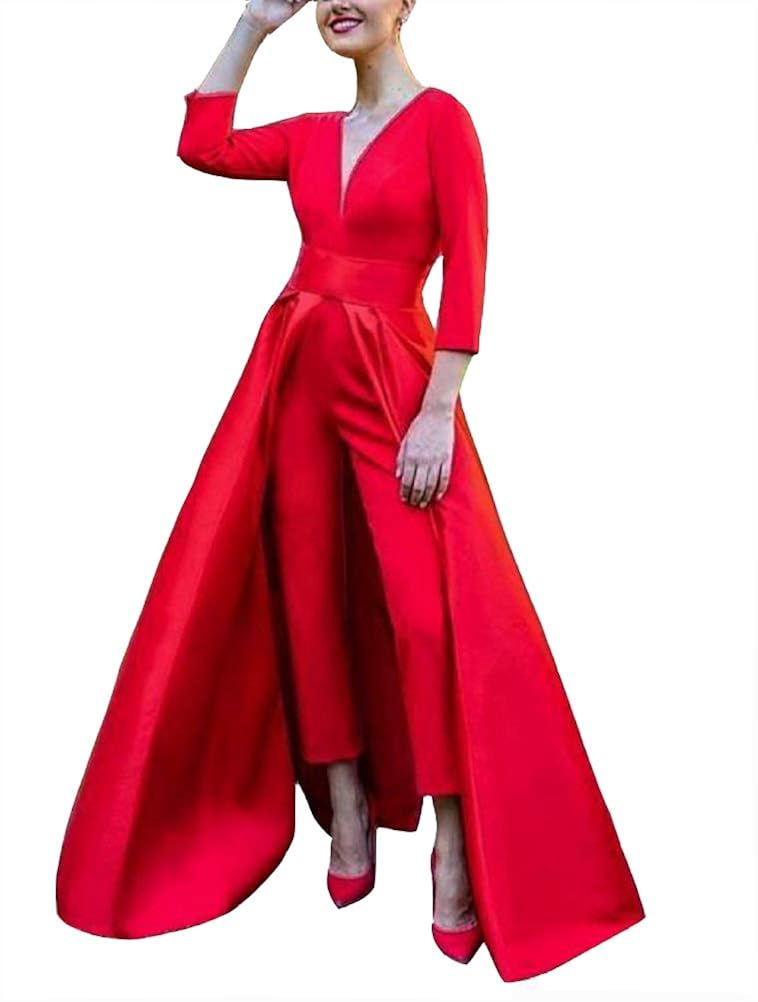 Buy VeraQueen Women's Double V Neck Jumpsuits Evening Dresses with