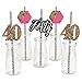 Chic 40th Birthday - Pink, Black and Gold Paper Straw Decor - Birthday Party Striped Decorative Straws - Set of 24