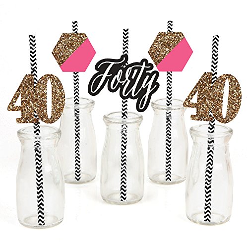 Chic-40th-Birthday-Pink-Black-and-Gold-Paper-Straw-Decor-Birthday-Party-Striped-Decorative-Straws-Set-of-24