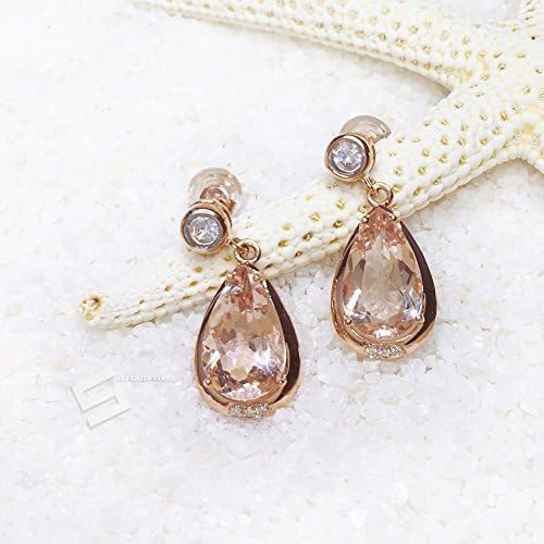Morganite And Diamond Earrings, 4.25 CTW. AAA Grade Natural Morganite & 14KT Rose Gold Earrings, Morganite In Solid Gold Jewelry