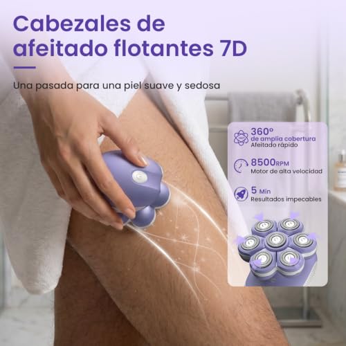 VIKICON Electric Shaver Woman 7D, USB Rechargeable Female Shaver | Body Shaver for Legs and Body, Floating Head, Dry/Wet, LED Light, Compact for Travel, Purple