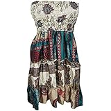 Mogul Interior Women's Convertible Strapless Dress Skirt Sari Colorful Tiered Dresses S/M