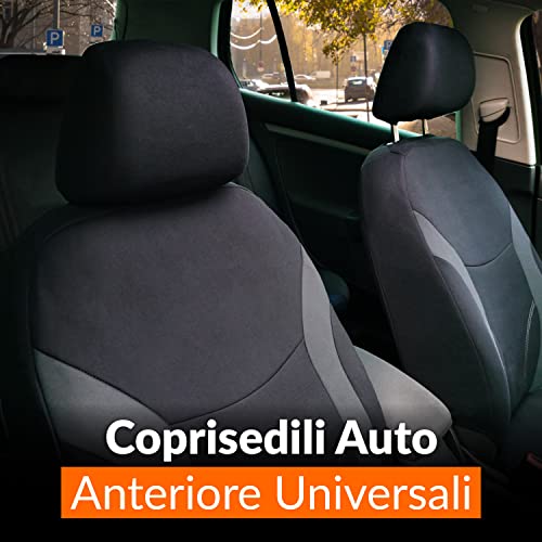 Upgrade4cars Universal Front Car Seat Covers Black Grey | Universal Seat Cover Set for Driver and Passenger | Interior Car Accessories