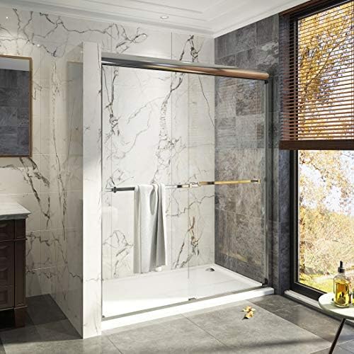 Meykoe 60"x72" Double Sliding Shower Door | 1/4" Clear Tempered Glass Shower Enclosure Sliding Door - Brushed Nickel Finish