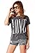 ANGVNS Women's Short Sleeve Letter Print Off Shoulder White Cotton Top T-shirt Blouse, Grey, XL