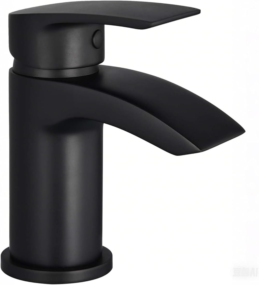 Hapilife Black Basin Mixer Tap Waterfall Monobloc 1 Hole G1/2 Hoses