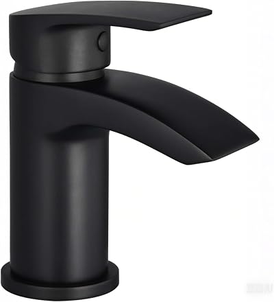 Hapilife Black Basin Mixer Tap Waterfall Monobloc 1 Hole G1/2 Hoses