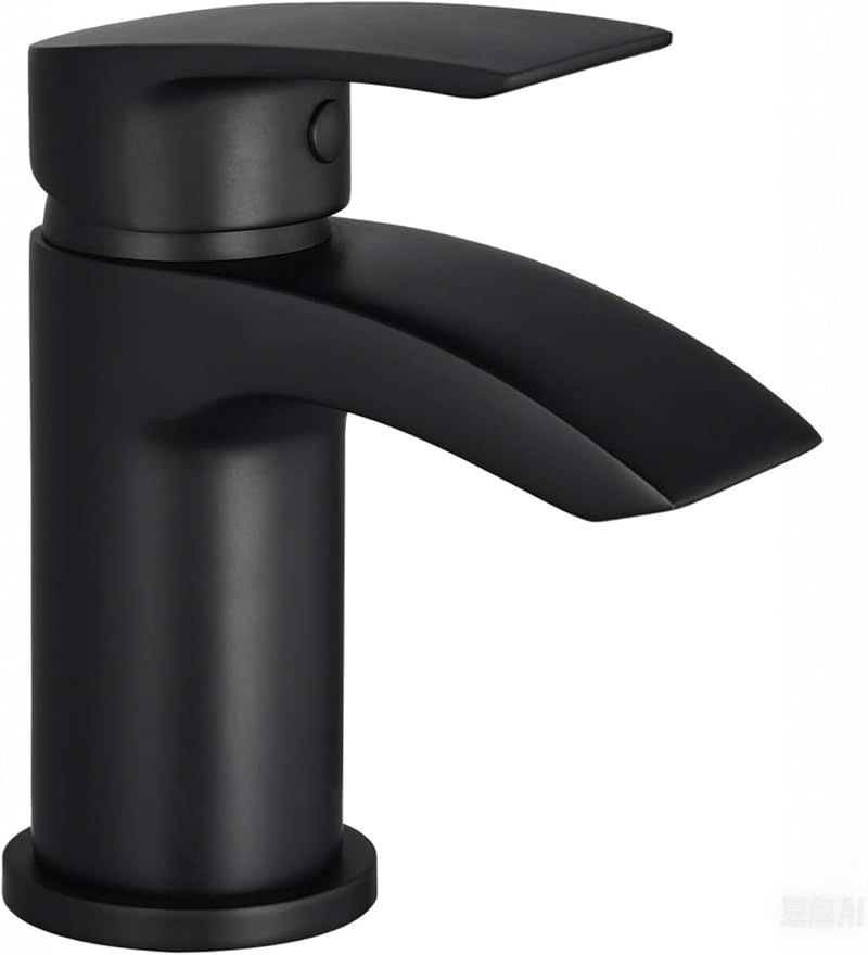 Hapilife Black Basin Mixer Tap Waterfall Monobloc 1 Hole G1/2 Hoses