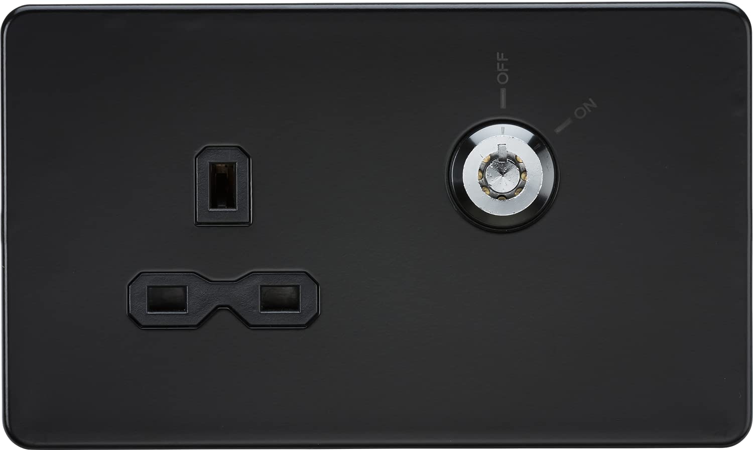 Knightsbridge 13A 1G DP Lockable socket - Matt Black with black insert, SFR9LOCKMB