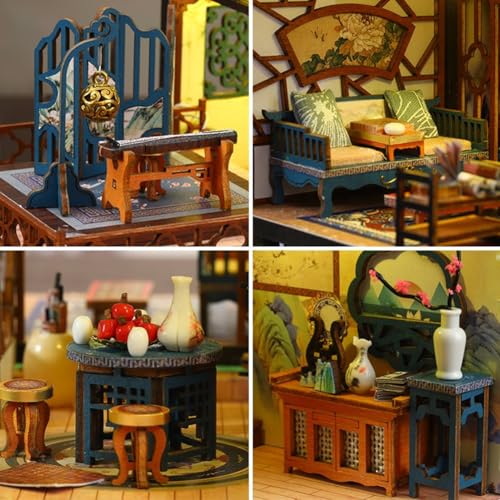 TOPBSFARNY 3D Wooden Miniature Assembled Dollhouse Kit,Chinese Style Yard Playground with Musical Creativity, Halloween Birthday Gift (with Dust Cover)