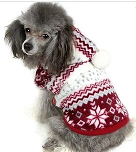 PoodleHouse Christmas Snow Pattern Pet Costume Woolen Jacket Winter Little Dog Coats for Puppy Youkshire X-Large