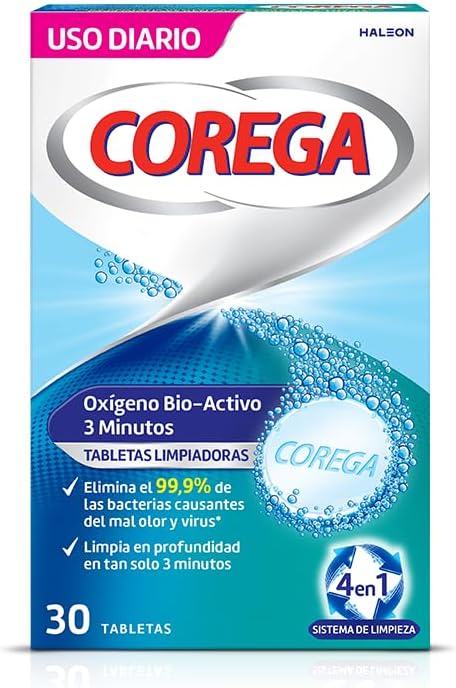 Oxígeno Bio-Activo, Tabletas Limpiadoras Para Prótesis Dentales, Limpieza en Profundidad en 3 Minutos, 30 Tabletas