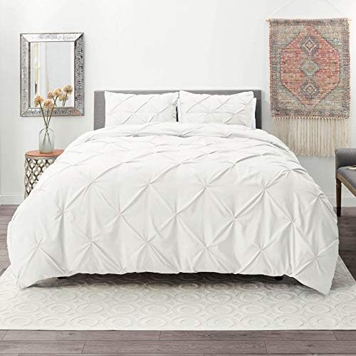 Nestl White Duvet Cover Queen Size Pintuck Queen Duvet Cover Set, 3