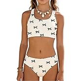 Luckydora Girl's Cherry Print Bikini Set Scoop Neck Crop Tank Two Piece Summer Swimwear Cute Bathing Suit Beach Outfit