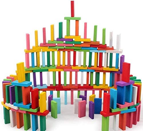 YIQI 120pcs Colorful Wooden Dominos Blocks Set, Kids Game Educational Play Toy, Domino Racing Toy Game