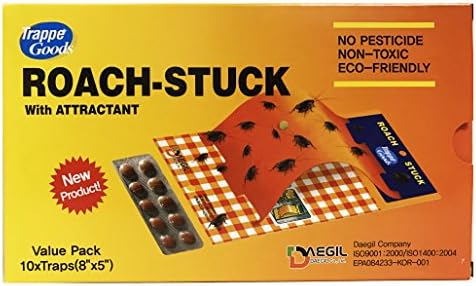 Trappe ROACH-STUCK - Bait Attract Roaches and Trap - Disposable, Non-Toxic, Glued Paper - Value Pack of 10 (8" x 5")