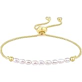 Dainty Gold Bracelets for Women | 18K Gold Plated Freshwater Cultured Pearl Bracelet for Women Adjustable Chain Cute Pearl Jewelry Christmas Gift Valentine's Day Gift