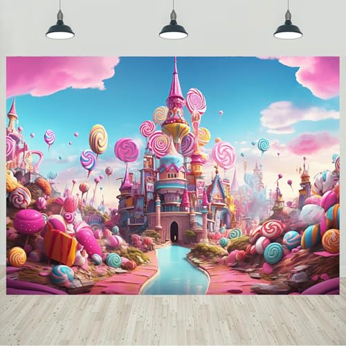Ckihgenn 10x8ft Candyland Backdrop Fantasy Pink Castle