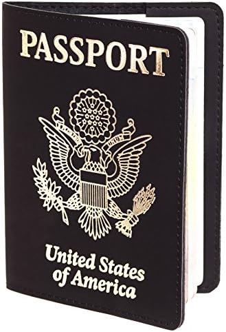 US Passport Cover - Passport Holder - Passport Case For Men Women (Black with Gold)