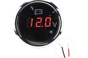 Acouto Voltage Gauge, 2in Battery Voltage Gauge LED Digital Display IP67 Waterproof Smart Alarm Universal for Boat Auto(Black