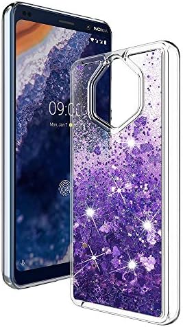 MASCHERI Case For Nokia 9 PureView, Slim Shiny Bling Glitter Heart Cute Luxury Sparkly Crystal Quicksand Silicone Shockproof Protective Cover for Nokia9 PureView - Purple