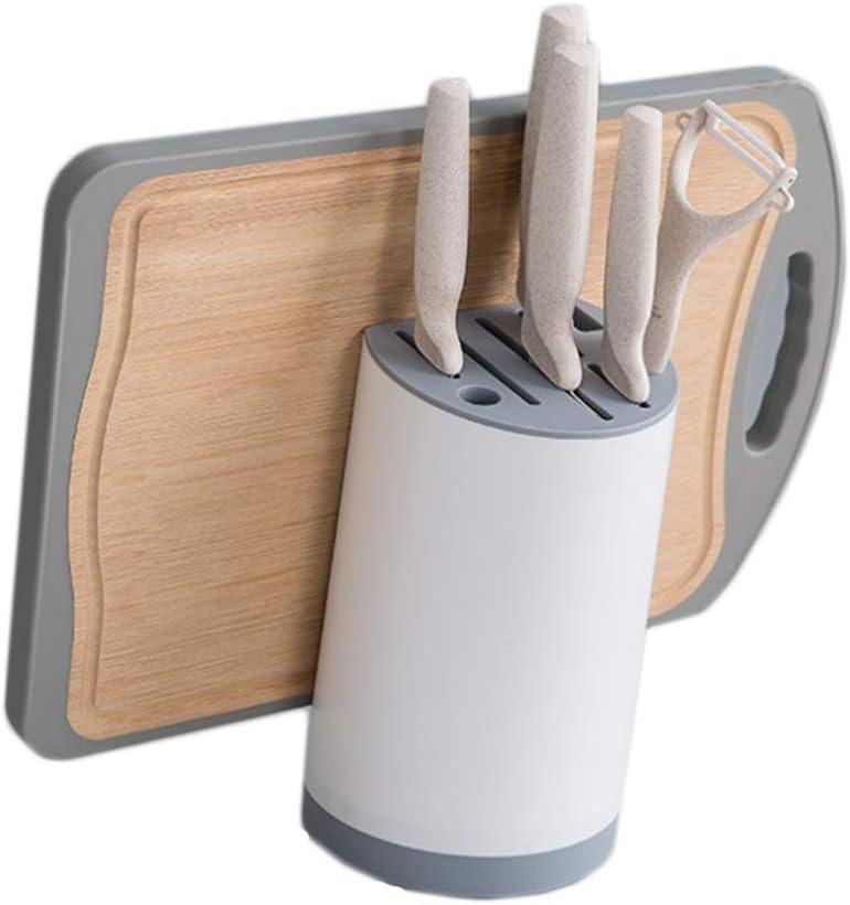 Knife Block, Caliamary Universal Kitchen Knife Holder without Knives, Knife Block with Slots for Scissors and Sharpening Rod, Safely Stores Knives and Cutting board, Knife Organizer