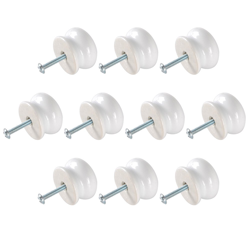 2016 10 X 35mm Porcelain Ceramic Kitchen Cupboard Door Handle Knobs with Screws White