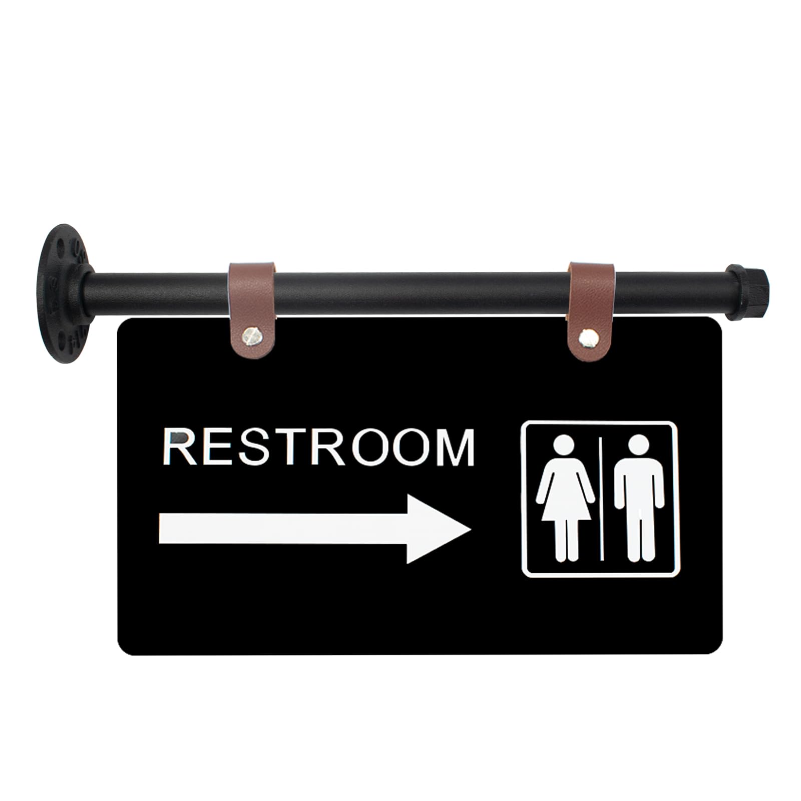 Photo 1 of Double-Sided Acrylic Restroom Sign Wall-Mounted Unisex Bathroom Sign with Arrow, Hanging Toilet Corridor Plaque with Metal Brackets for Home, Office, Businesses Hallway, 11 x 6 Inch