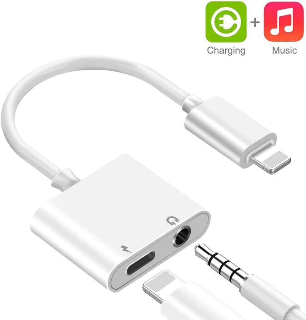 3.5 mm Jack Headphone Adapter for iPhone Xs/Xs Max/XR/ 8/8 Plus / 7/7 Plus for iPhone Aux Adapter 2 in 1 Accessories Splitter Adaptor Charger Cables & Audio Connector Dongle Support All iOS Systems