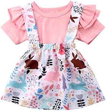 Easter Day-Toddler Baby Girls Clothes Set Ruffle Short Sleeve T-Shirt Tops+ Floral Overall Skirt