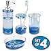 mDesign Acrylic Bath Accessory Set, Soap Dispenser Pump, Toothbrush Holder, Tumbler, Soap Dish - 4 Pieces, Ocean Blue