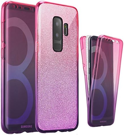 Samsung Galaxy S9 Case, ZHFLY Glitter Gradient Soft 360 Degree Protective Shock-Proof Ultra Slim Clear Crystal Silicone Rubber TPU Bling Case (Front & Back) 2 In 1 for Galaxy S9, Glitter Pink Purple