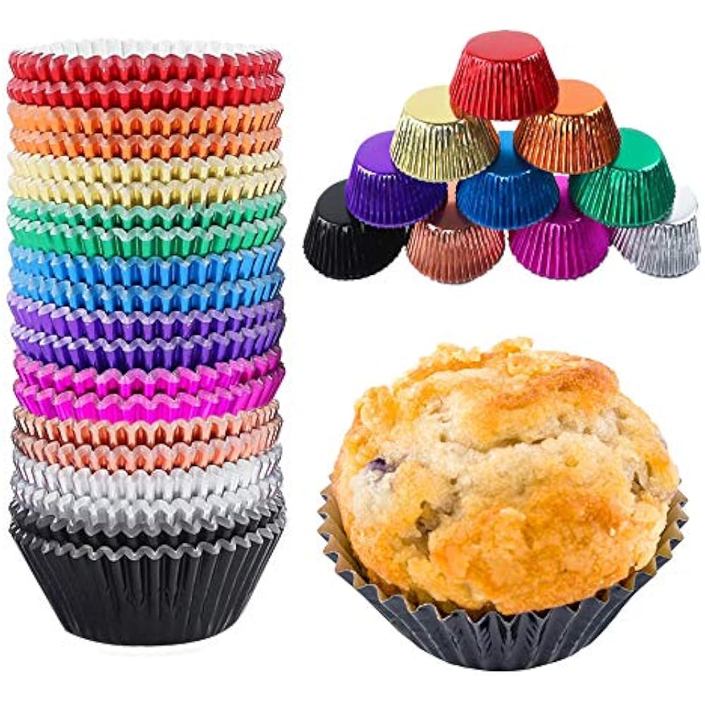 Foil Cupcake Liners Standard Size Rainbow Baking Cups Metallic Wrappers
