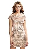 ROMWE Women's Cap Sleeve Open Back Trimmed Sequined Bodycon Dress Rose Gold M