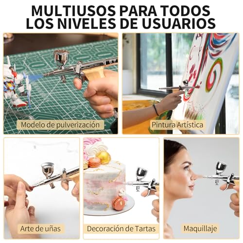 Bucasso Airbrush Kit, Air Gun with 0.3mm/0.5mm/0.8mm Needles/Nozzles, 3cc/7cc/11cc Replaceable Fluid Cup for Painting Mockups Nail Pastel Tattoo Makeup (W002-B)