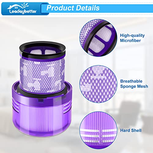 Leadaybetter Filter Replacement for Dyson V11 SV14 SV15 SV17 SV28 Animal Extra Torque Drive Complete, V15 SV22 SV47 Detect Submarine Vacuum, Compare to Part 970013-02 (2 Pack Filters)