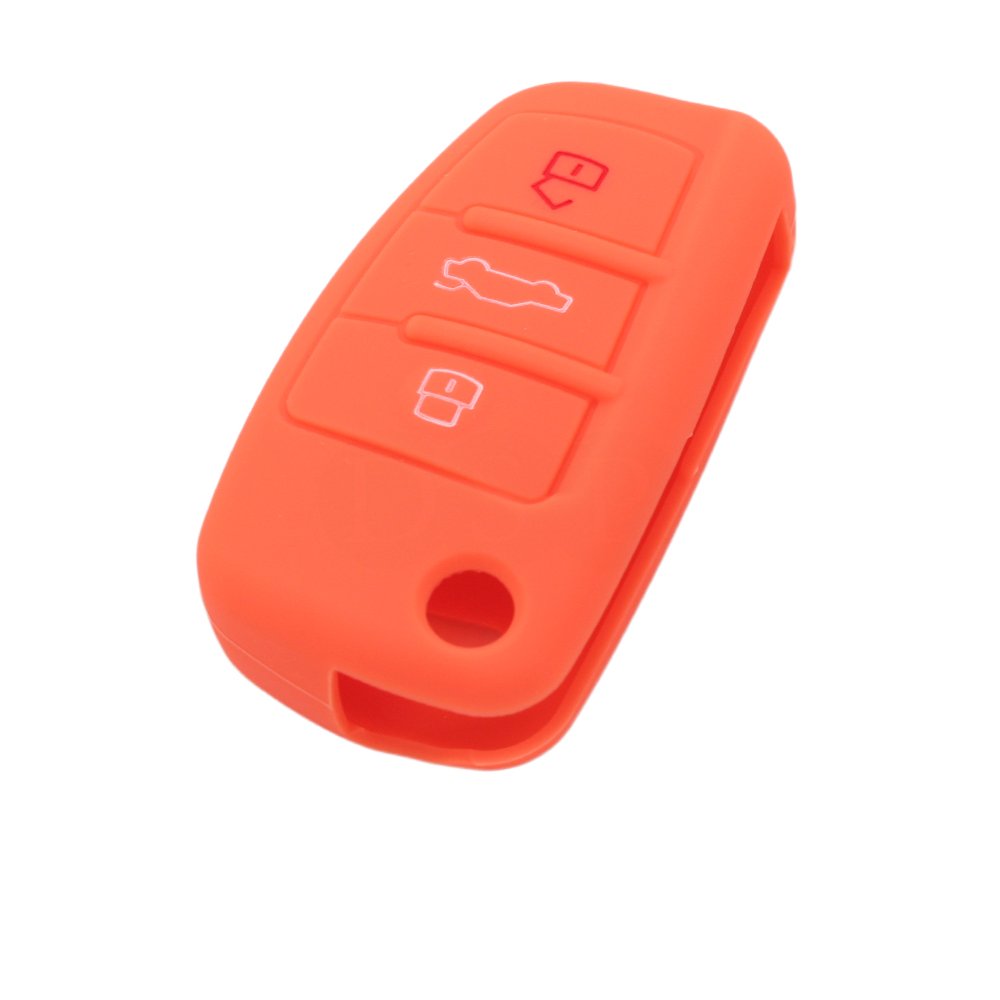 BROVACS Silicone Cover Protector Case Holder Skin Jacket Compatible with AUDI 3 Button Flip Remote Key Fob CV9820 Orange