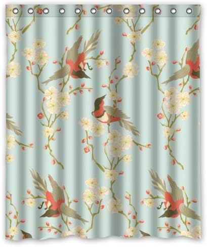 60"(W) x 72"(H) Bird ang Blooms Popular Bathroom Shower Curtain 100% Polyester