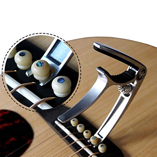 Leyeet Guitar Capo with Bridge Pin Remover Fit for Acoustic Guitar Ukulele Electric Guitar (Color : Silver)