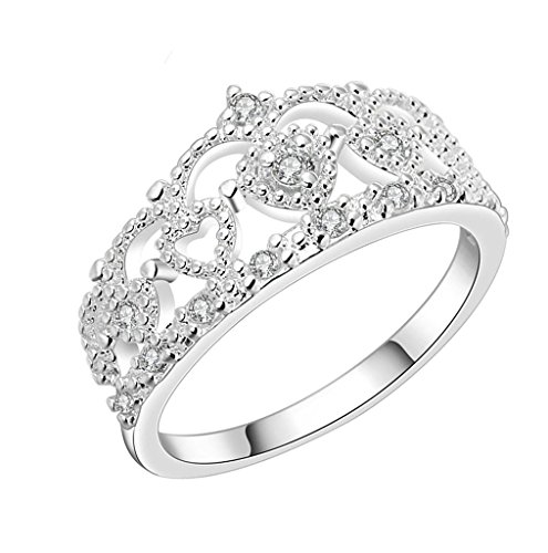 Bishilin 18k White Gold Plated Cubic Zirconia Princess Crown Rings For Her Size 8