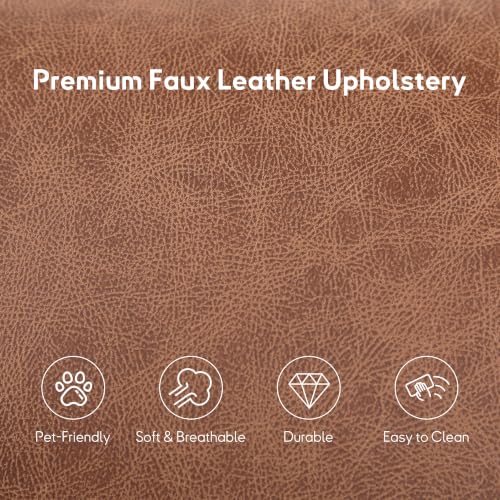 CANMOV Leather Recliner Loveseat, Manual Reclining Sofa with Hidden Cup Holders & Storage Console, Padded Headrest & Lumbar Support Recliner Couch for Living Room, Home Theater, Brown (Loveseat)