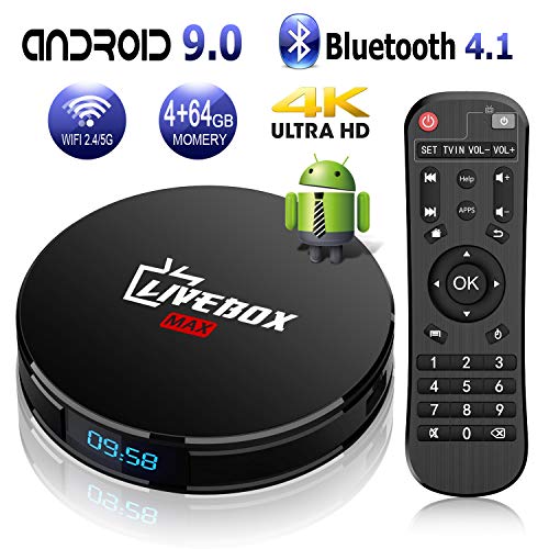 Android TV Box 9.0 with 4GB RAM 64GB ROM RK3318 Bluetooth 4.1 Quad-Core Cortex-A53 64 Bits, Support Dual-WiFi 2.4GHz/5GHz, 4K 3D Ultra HD HDMI H.265,USB 3.0 Smart TV Box[2019 Version]