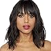 DEYNGS Fashion Short Wavy Wigs With Flat Bangs Natural Black Synthetic Full Wigs For Women None Lace Wigs That Look Real Heat Resistant +Free Wig Cap (BLACK)