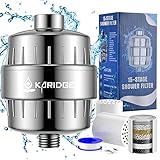 KARIDGE 15 Stage Shower Filter with 2 Replacement Cartridge for Hard Water, Universal Filter with Vitamin C, High Output Remove Chlorine, Reduce Impurities, Improves the Condition of Skin, Hair
